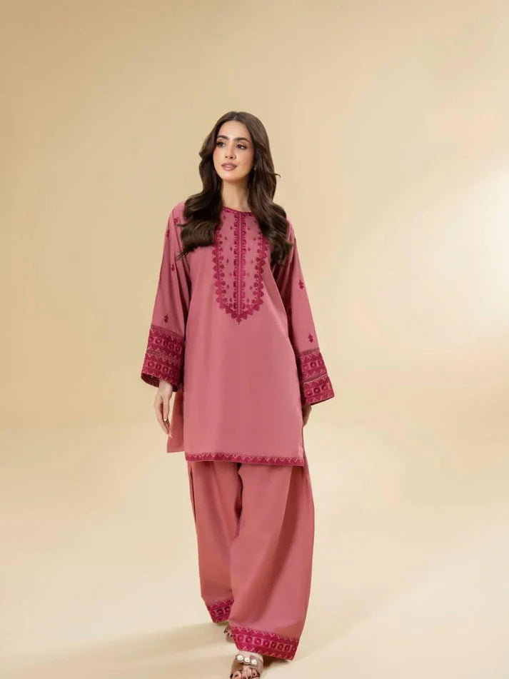 Red Embroidery 2 PIECE STITCHED DRESS FOR GIRLS