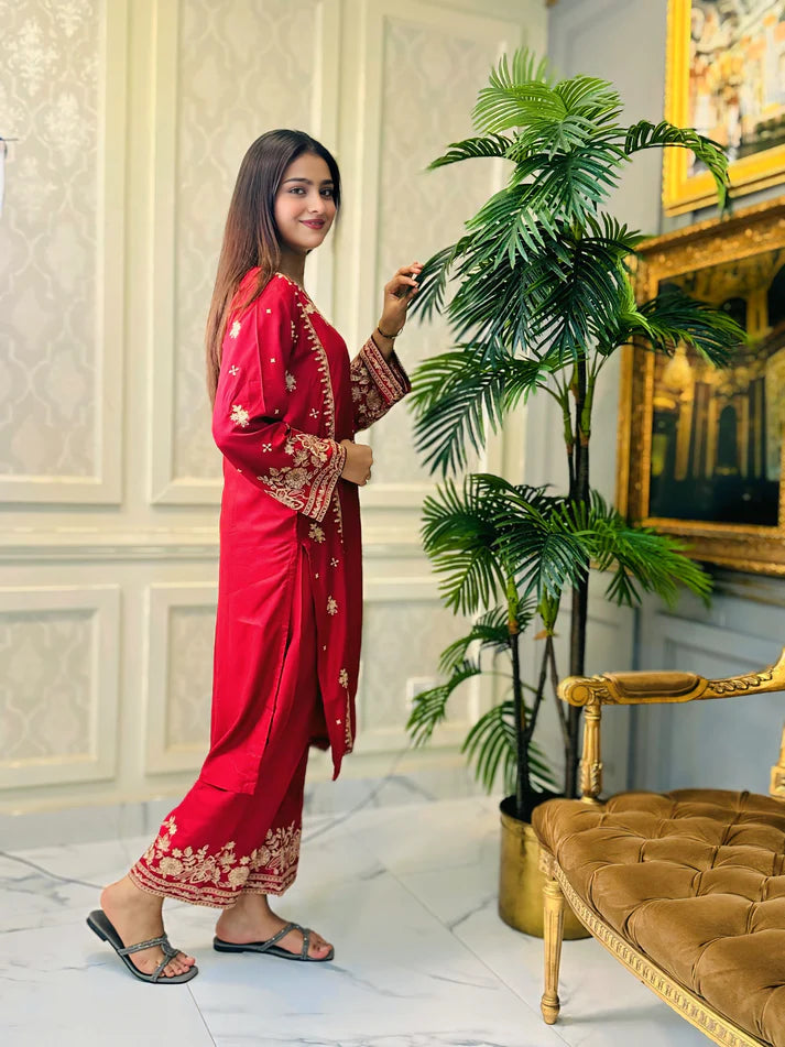 Alm ( Stitched Emb 2 Pcs) With Plazo