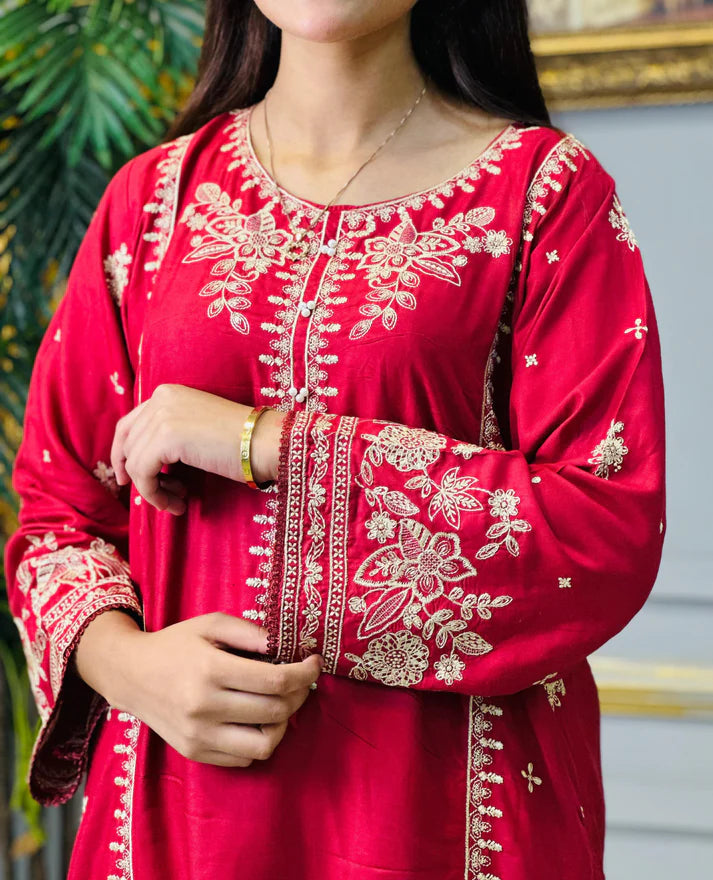 Alm ( Stitched Emb 2 Pcs) With Plazo