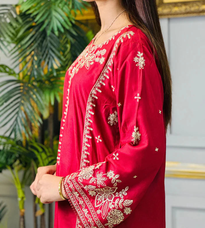 Alm ( Stitched Emb 2 Pcs) With Plazo