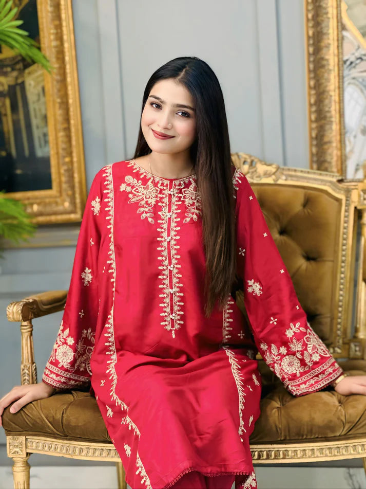 Alm ( Stitched Emb 2 Pcs) With Plazo