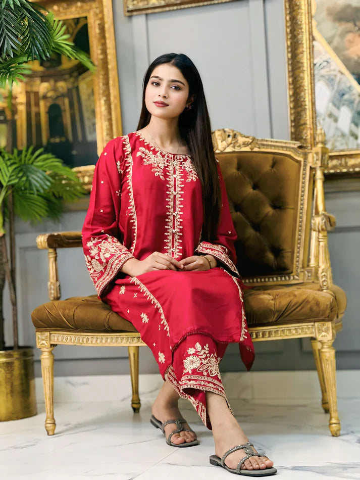 Alm ( Stitched Emb 2 Pcs) With Plazo