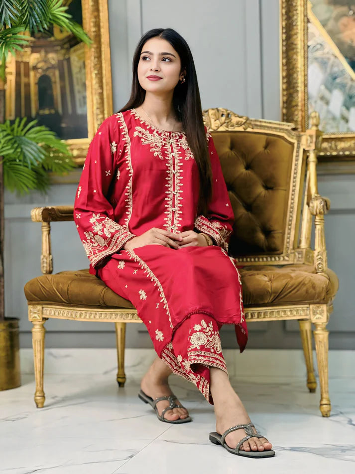 Alm ( Stitched Emb 2 Pcs) With Plazo