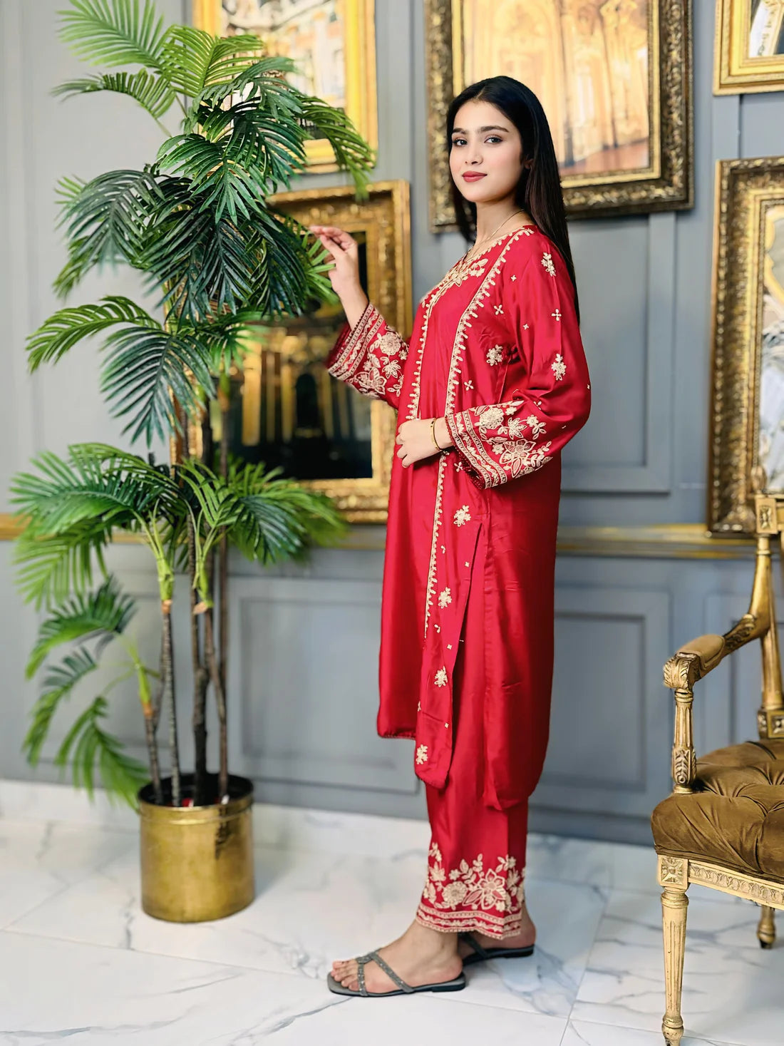 Alm ( Stitched Emb 2 Pcs) With Plazo